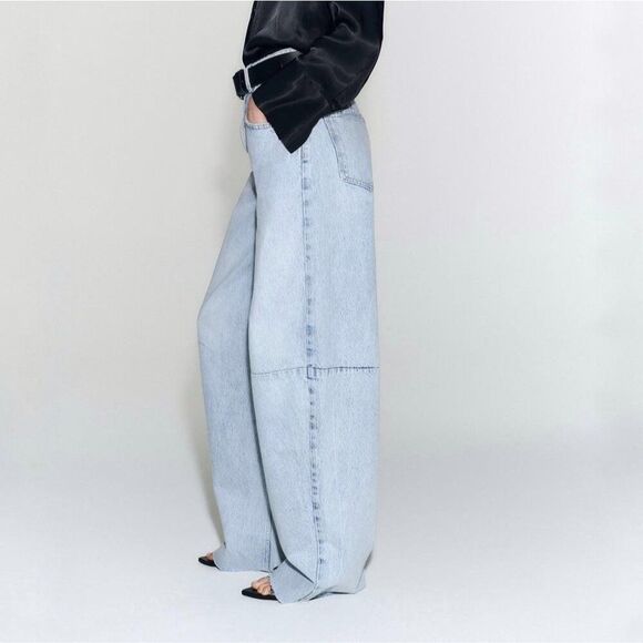 Zara Women Jeans EU 34 US 2 Blue Darted Balloon Slim Fit Curved Leg 6186/044 NWT - Picture 5 of 16